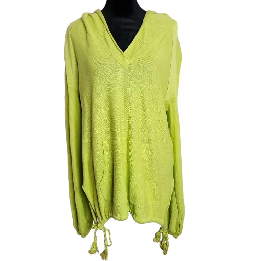 FREE PEOPLE Optimistic Tie Hem Oversized hooded Lined Blend V-Neck,Green, size S - Picture 2 of 10